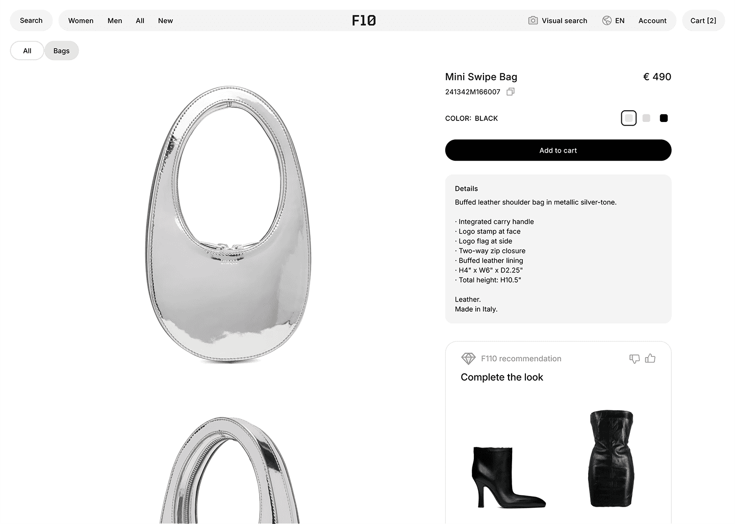 Fashion store product page with visual search and outfit recommendations