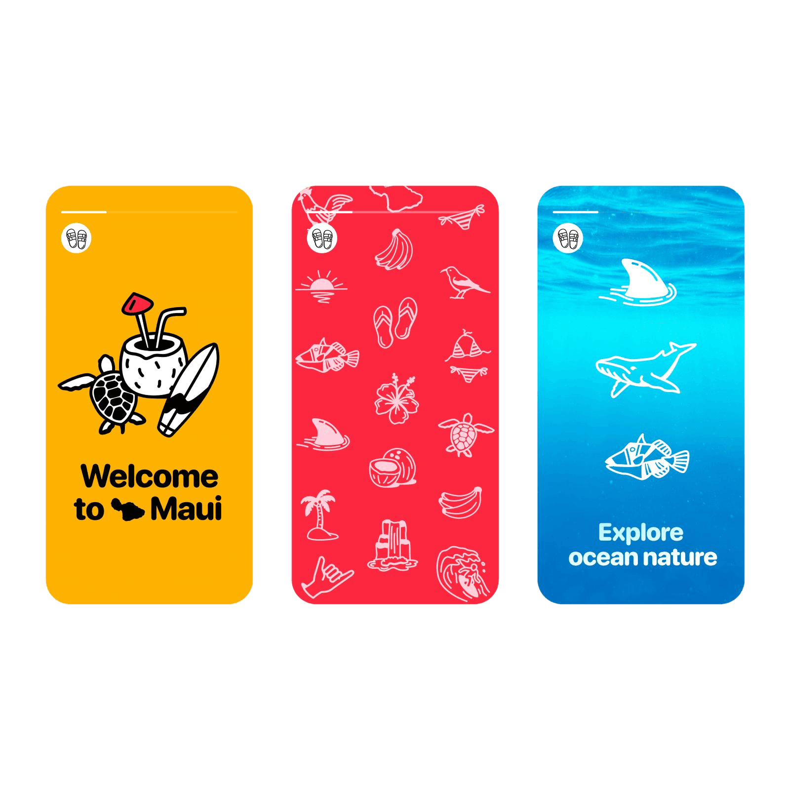 Three onboarding screens of a travel guide app